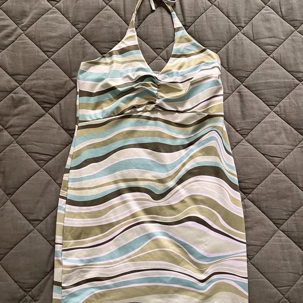 Y2K Striped Halter Mini Dress Multicoloured Large.